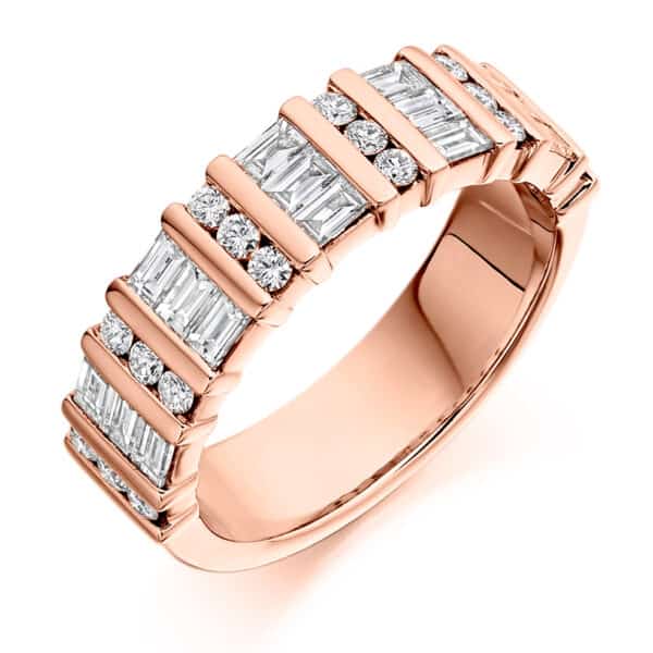 Round Brilliant & Baguette Cut Diamond Eternity Style Ring, Triple Row Invisible & Bar Set with 50% Diamond Coverage, 5.8mm 1.25 Carat Total Diamond Weight - Image 3