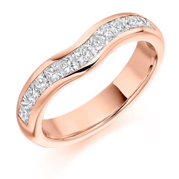 Curved and Shaped Style, Channel Set, Princess Cut Diamond Eternity Ring with 40% Diamond Coverage, 4.1 mm Width - Image 3