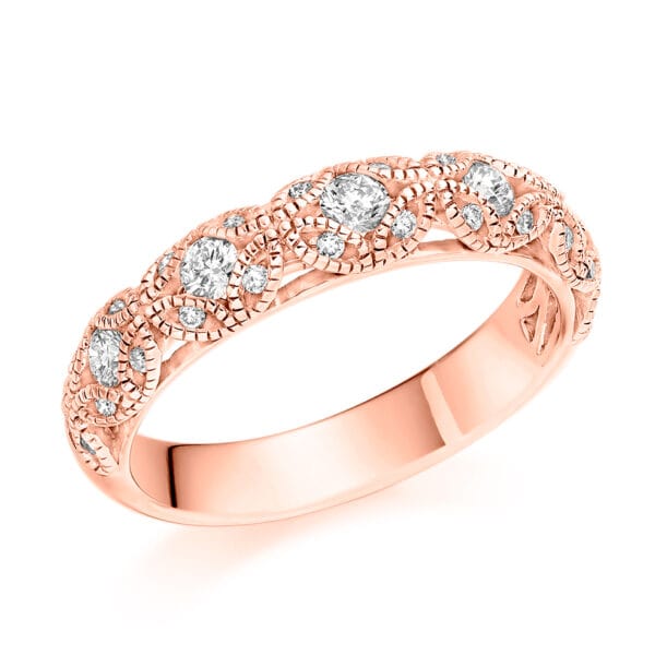 Round Brilliant Diamond Eternity Style Ring, Flush or Tension Set with a Milgrain Edge with 55% Diamond Coverage, 4.4mm 0.5 Carat Total Diamond Weight - Image 3