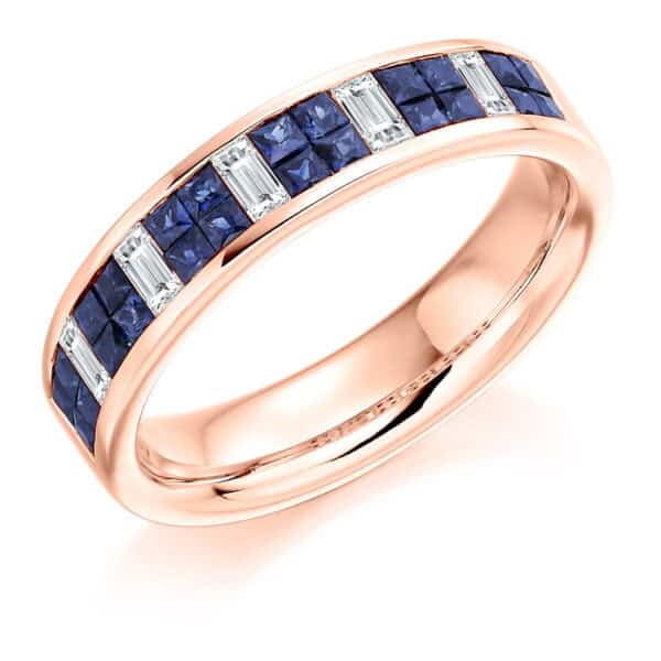 Round Brilliant & Baguette Cut Diamond  Entwined Double Row, Curved Half Eternity Ring with 75% Coverage - Image 3