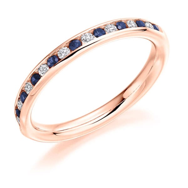 Round Brilliant & Baguette Cut Diamond  Entwined Double Row, Curved Half Eternity Ring with 75% Coverage - Image 3