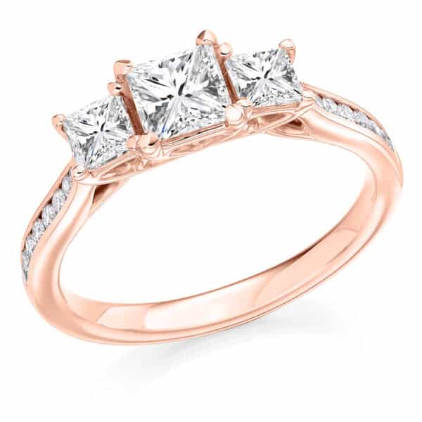 Princess Cut Trilogy Diamond Engagement Ring with Diamond Set Shoulders - Image 3