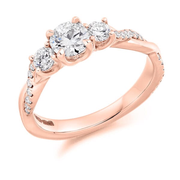 Round Brilliant Trilogy Diamond Engagement Ring with Diamond Set Shoulders - Image 3