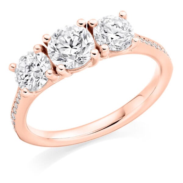 Round Brilliant Trilogy Diamond Engagement Ring with Diamond Set Shoulders - Image 3