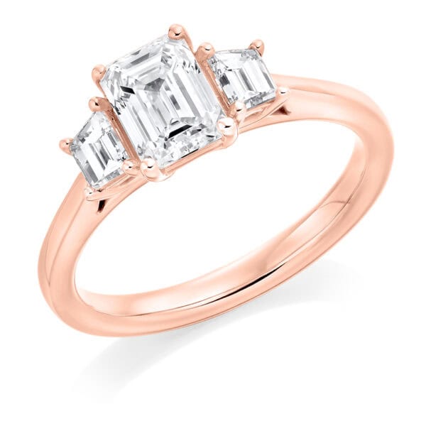 Emerald Cut Trilogy Diamond Engagement Ring - Image 3