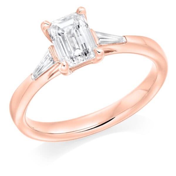 Emerald Cut Trilogy Diamond Engagement Ring - Image 3