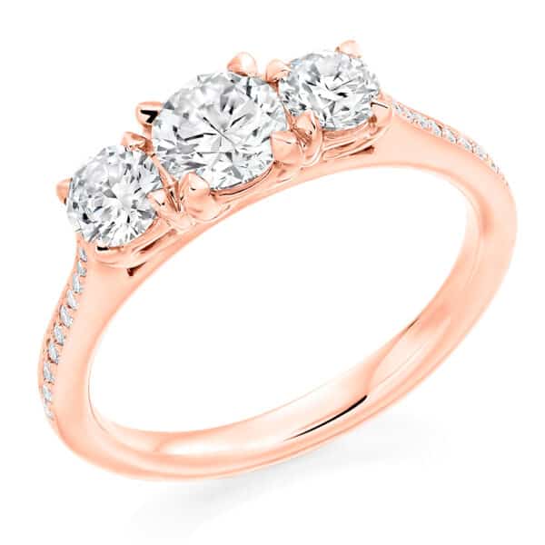 Round Brilliant Trilogy Diamond Engagement Ring with Diamond Set Shoulders - Image 3