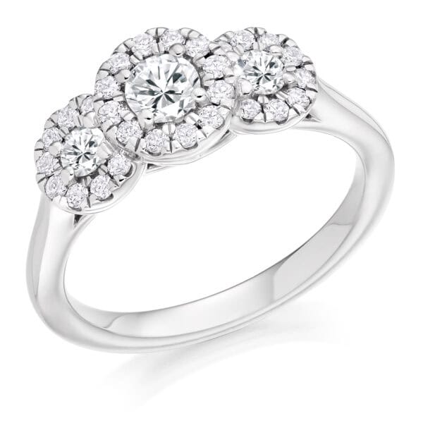Round Brilliant Trilogy Diamond Engagement Ring with Diamond Set Shoulders