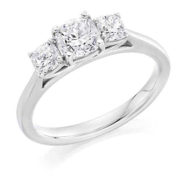 Cushion Cut Trilogy Diamond Engagement Ring
