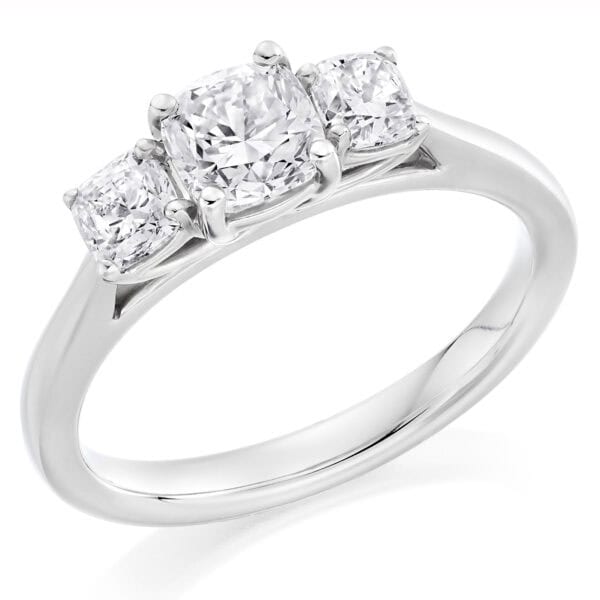 Cushion Cut Trilogy Diamond Engagement Ring