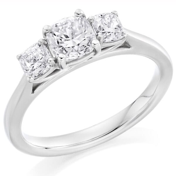 Cushion Cut Trilogy Diamond Engagement Ring