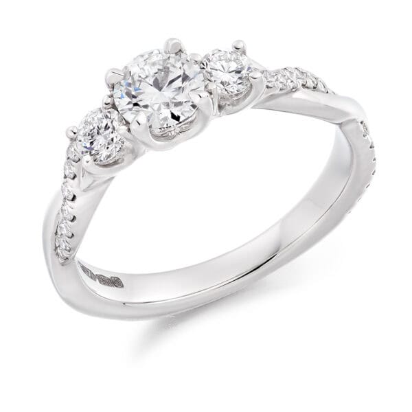 Round Brilliant Trilogy Diamond Engagement Ring with Diamond Set Shoulders