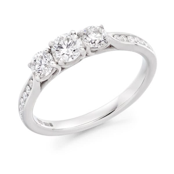 Round Brilliant Trilogy Diamond Engagement Ring with Diamond Set Shoulders