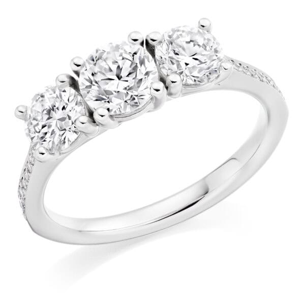 Round Brilliant Trilogy Diamond Engagement Ring with Diamond Set Shoulders