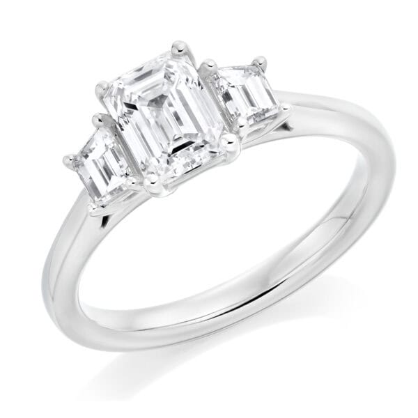 Emerald Cut Trilogy Diamond Engagement Ring