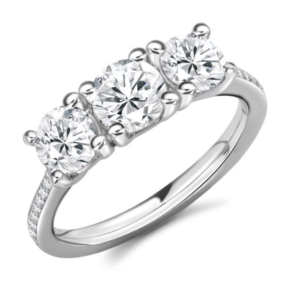 Round Brilliant Trilogy Diamond Engagement Ring with Diamond Set Shoulders