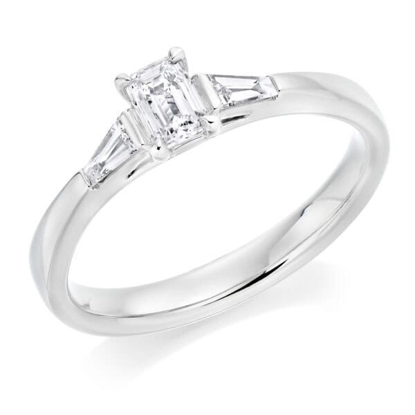 Emerald Cut Trilogy Diamond Engagement Ring