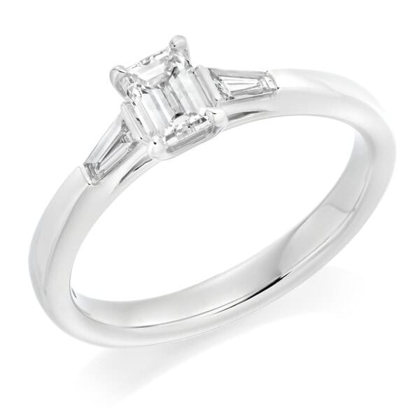 Emerald Cut Trilogy Diamond Engagement Ring