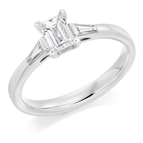 Emerald Cut Trilogy Diamond Engagement Ring