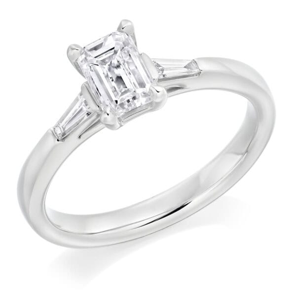 Emerald Cut Trilogy Diamond Engagement Ring