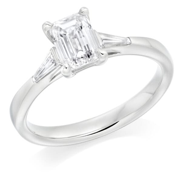 Emerald Cut Trilogy Diamond Engagement Ring