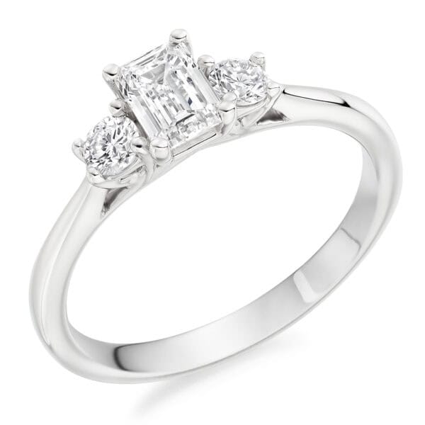 Emerald Cut Trilogy Diamond Engagement Ring