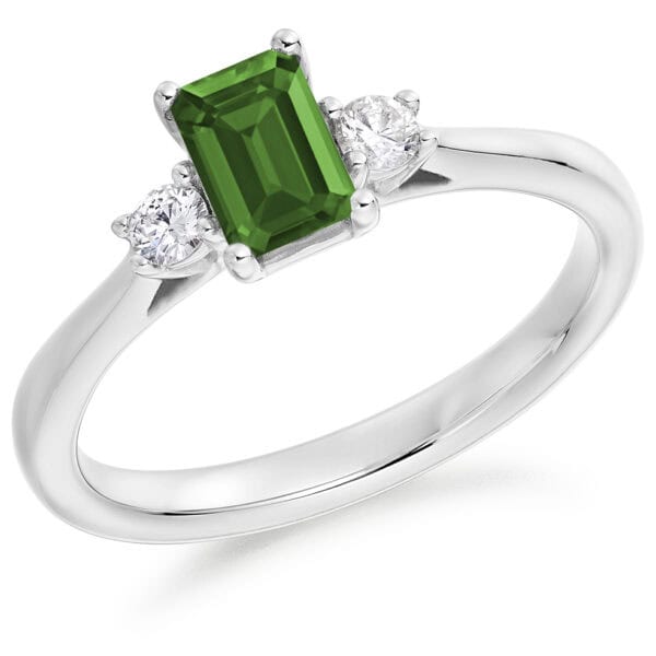 Emerald and Diamond Emerald Cut Trilogy Engagement Ring