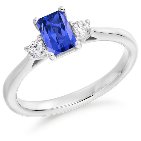 Tanzanite and Diamond Emerald Cut Trilogy Engagement Ring