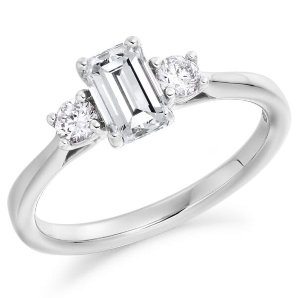 Emerald Cut Trilogy Diamond Engagement Ring