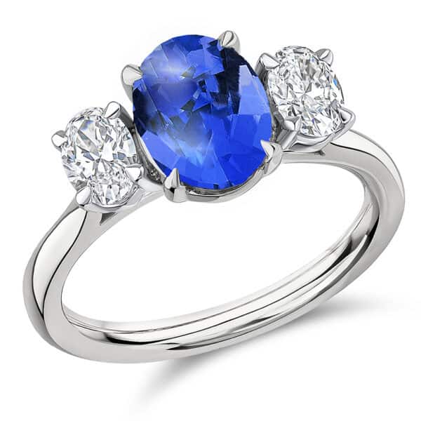 Tanzanite and Diamond Oval Cut Trilogy Engagement Ring