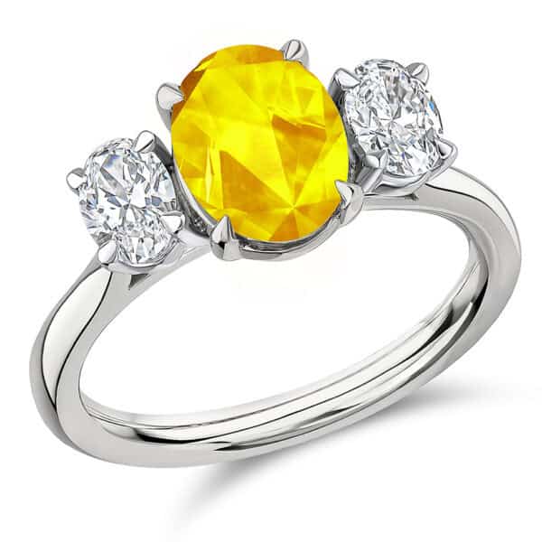 Yellow Sapphire and Diamond Oval Cut Trilogy Engagement Ring