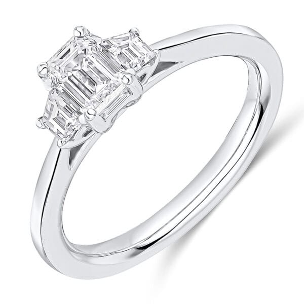 Emerald Cut Trilogy Diamond Engagement Ring
