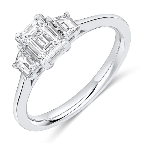 Emerald Cut Trilogy Diamond Engagement Ring