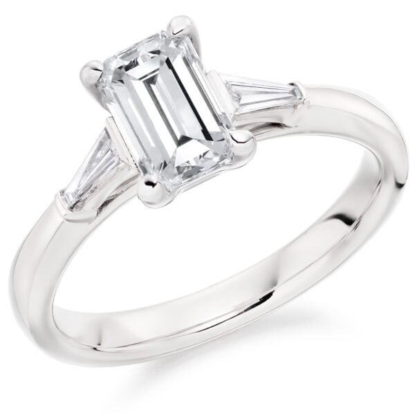 Emerald Cut Trilogy Diamond Engagement Ring