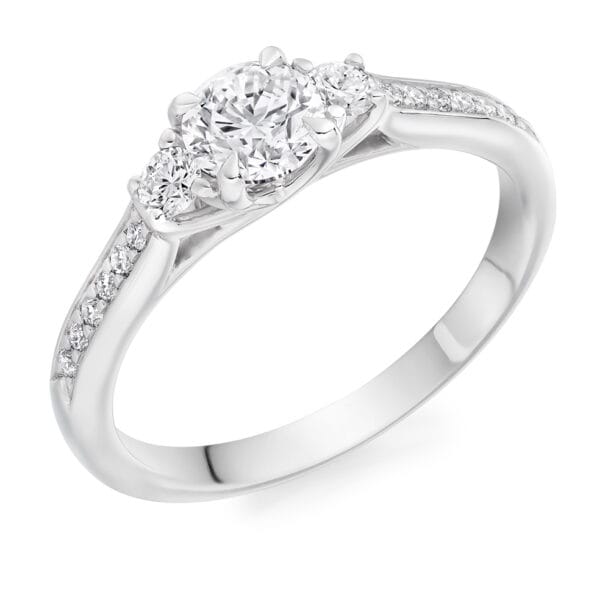 Round Brilliant Trilogy Diamond Engagement Ring with Diamond Set Shoulders
