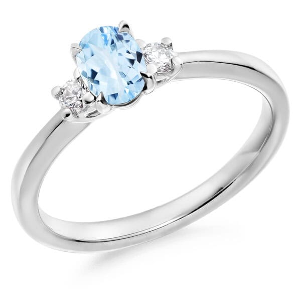 Aquamarine and Diamond Oval Cut Trilogy Engagement Ring