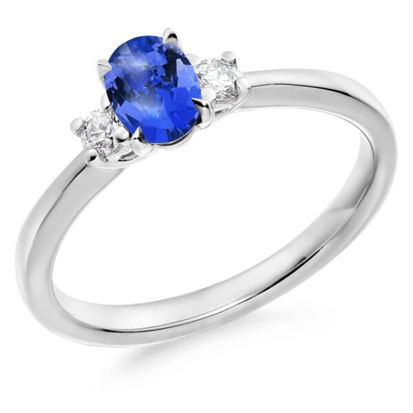 Tanzanite and Diamond Oval Cut Trilogy Engagement Ring