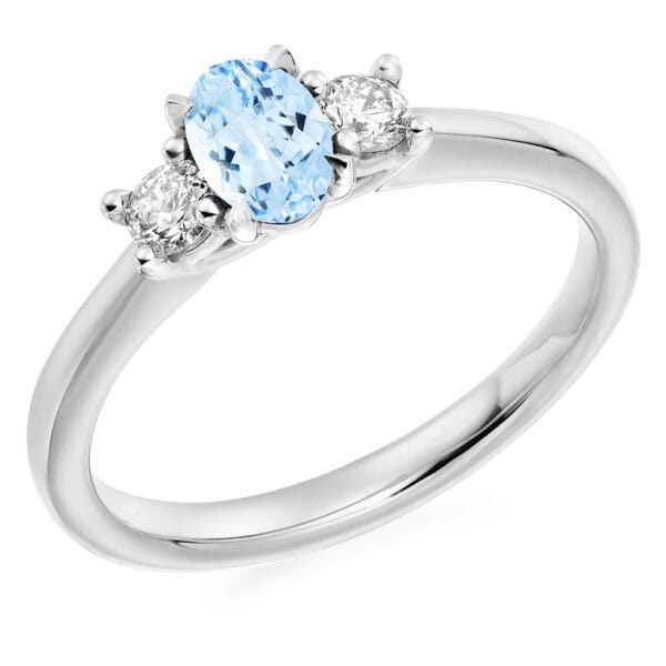 Aquamarine and Diamond Oval Cut Trilogy Engagement Ring
