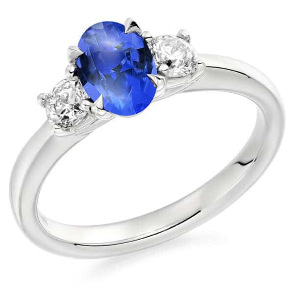 Tanzanite and Diamond Oval Cut Trilogy Engagement Ring