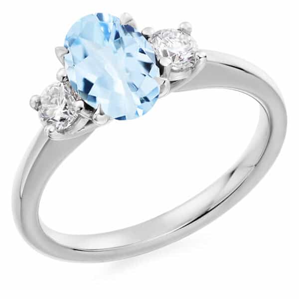 Aquamarine and Diamond Oval Cut Trilogy Engagement Ring