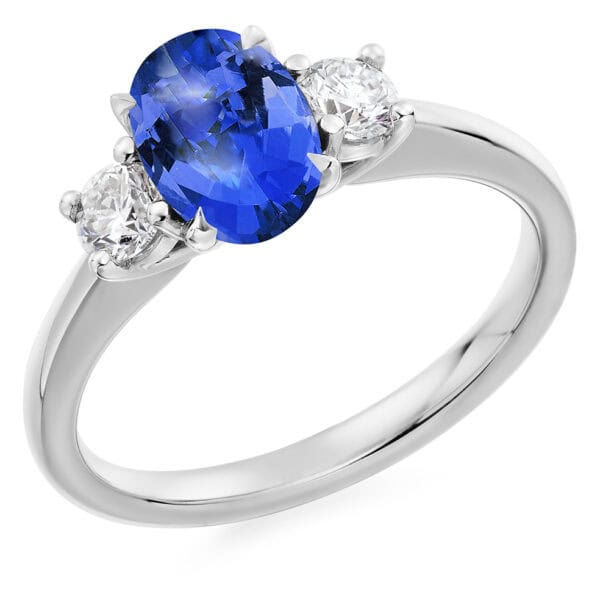 Tanzanite and Diamond Oval Cut Trilogy Engagement Ring