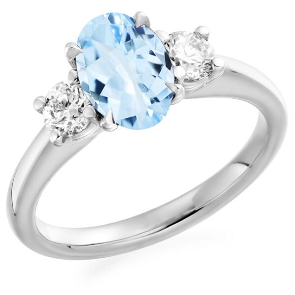 Aquamarine and Diamond Oval Cut Trilogy Engagement Ring