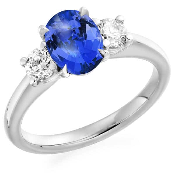 Tanzanite and Diamond Oval Cut Trilogy Engagement Ring