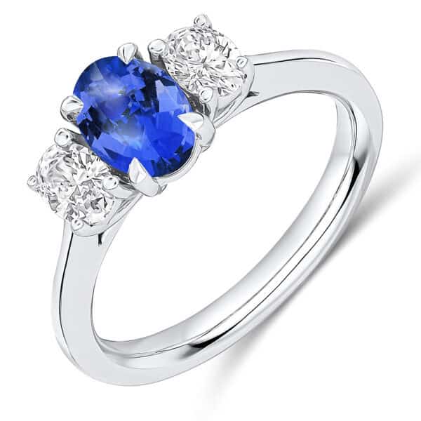 Tanzanite and Diamond Oval Cut Trilogy Engagement Ring