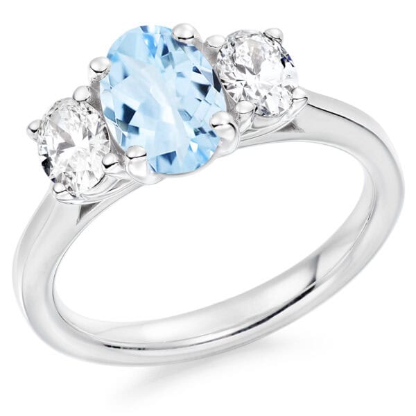 Aquamarine and Diamond Oval Cut Trilogy Engagement Ring
