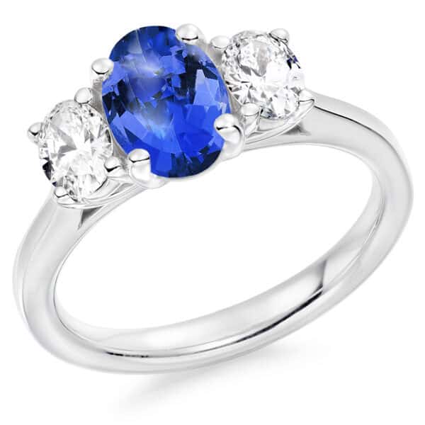 Tanzanite and Diamond Oval Cut Trilogy Engagement Ring