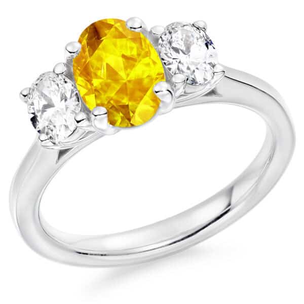 Yellow Sapphire and Diamond Oval Cut Trilogy Engagement Ring