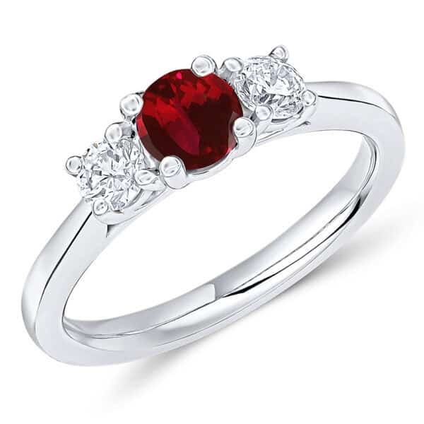Ruby and Diamond Round Brilliant Trilogy Engagement Ring