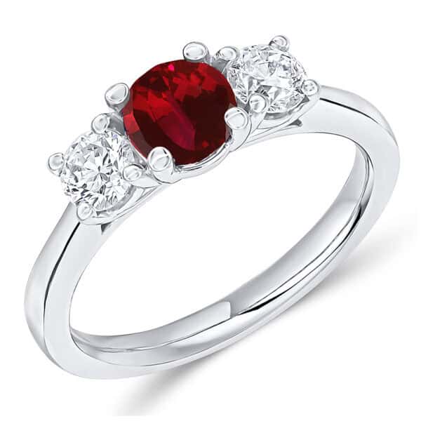 Ruby and Diamond Round Brilliant Trilogy Engagement Ring
