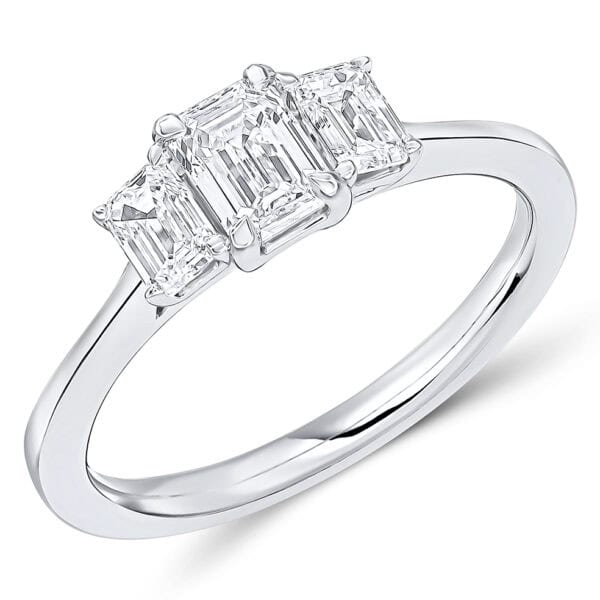Emerald Cut Trilogy Diamond Engagement Ring